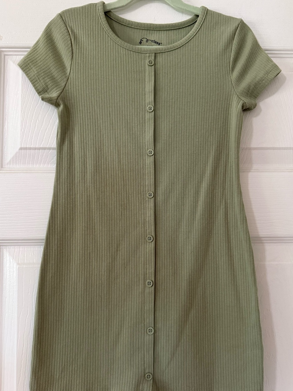 Art Class Olive Green Ribbed Button-Front Girls’ Dress- Size Small 6:7